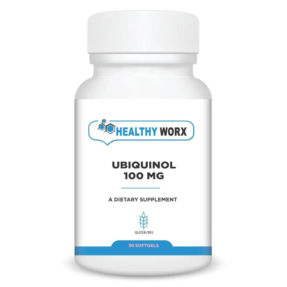 White bottle of ubiquinol softgels