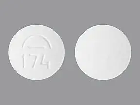 White round tablets, one side embossed 174