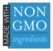 Non-GMO ingredients label with blue background.