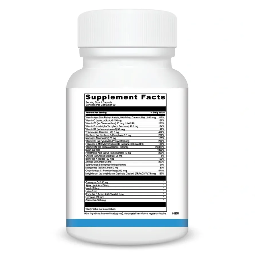 Supplement bottle with detailed nutrition facts label.