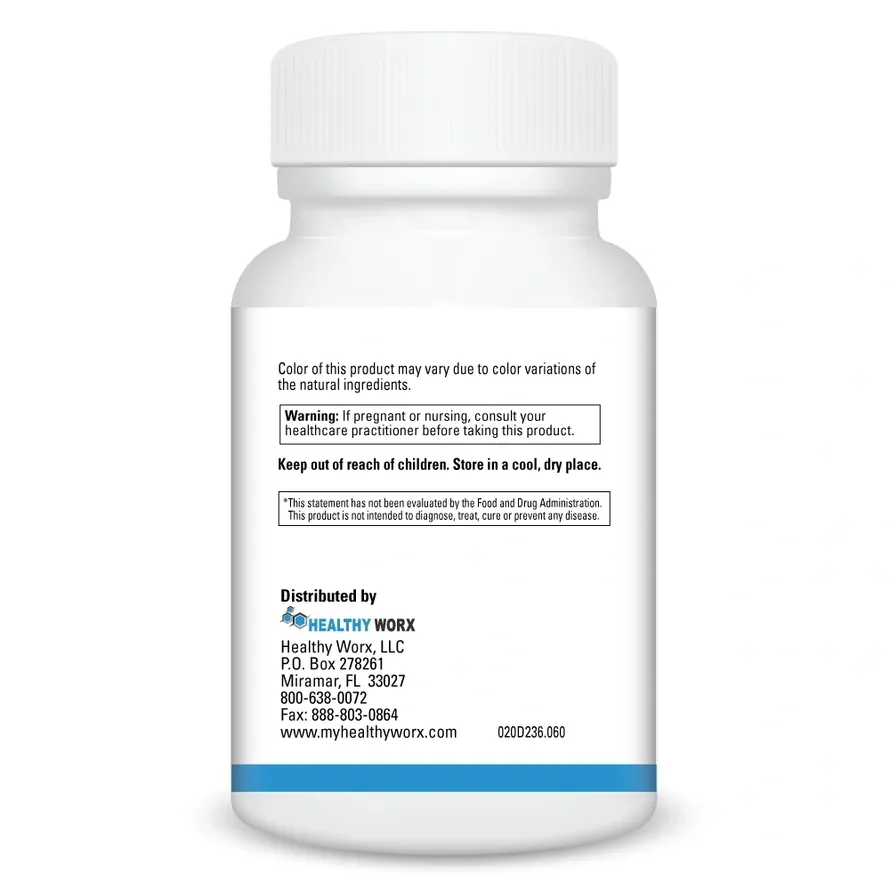 Supplement bottle with warning label on back.