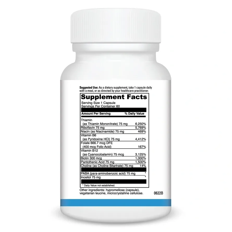 Vitamin supplement bottle with label information.