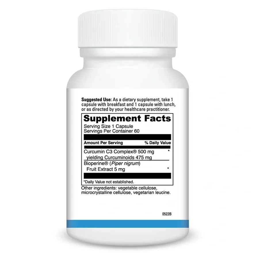 White supplement bottle with detailed label.
