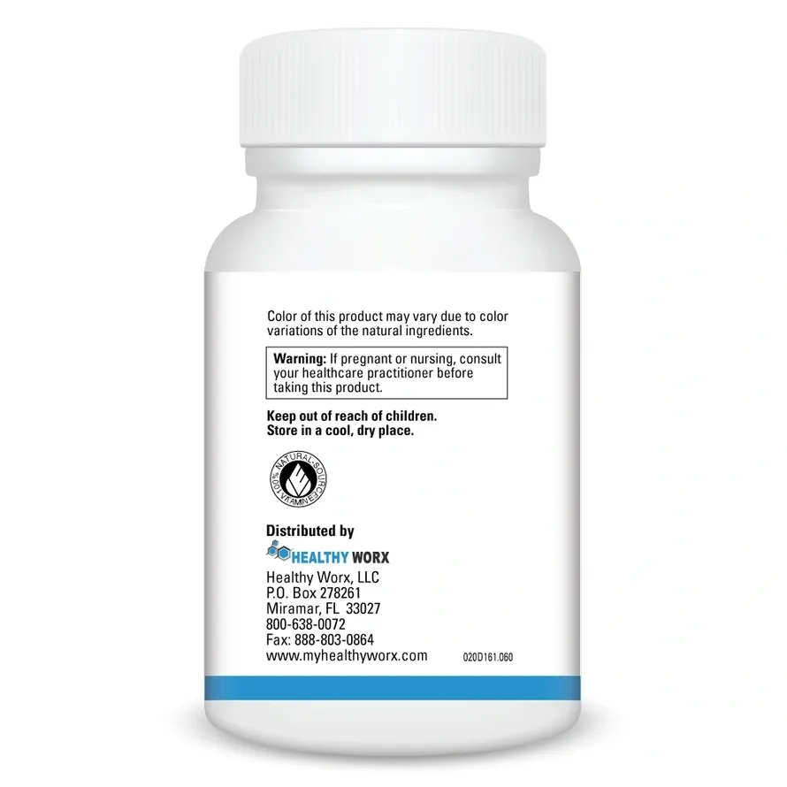 White supplement bottle with warning labels.