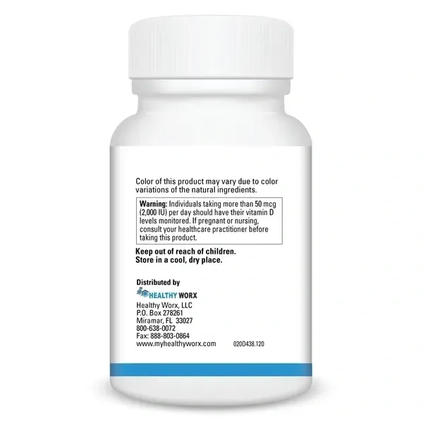 White pill bottle with product warnings label.